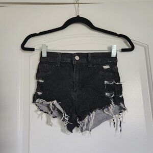 black and gray distressed denim shorts from Shein